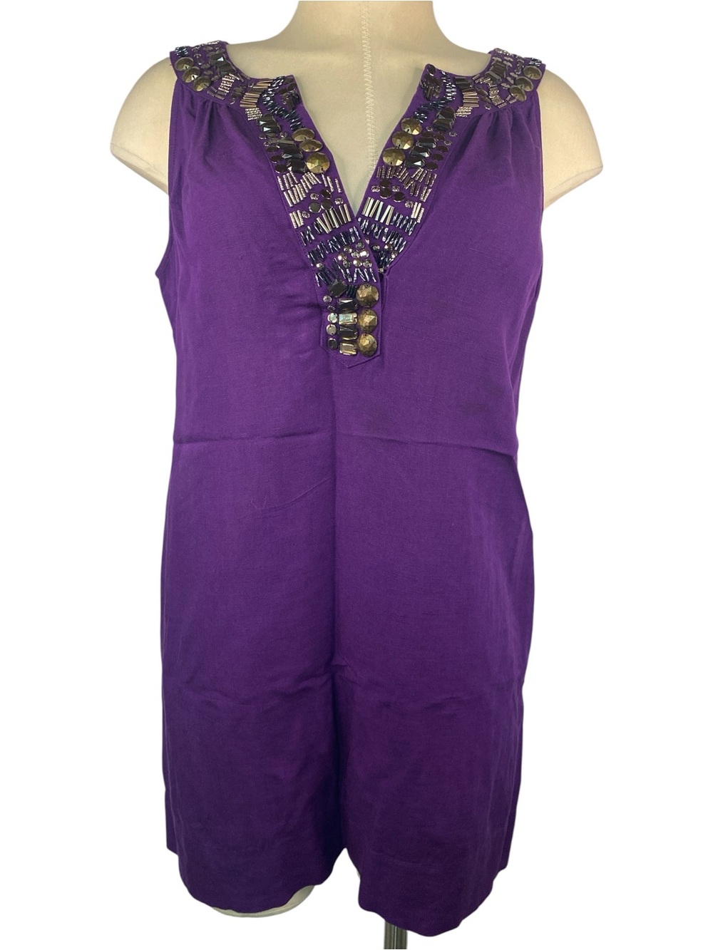 New York Company Linen Blend Embellished Purple Sleeveless Women's Top Small